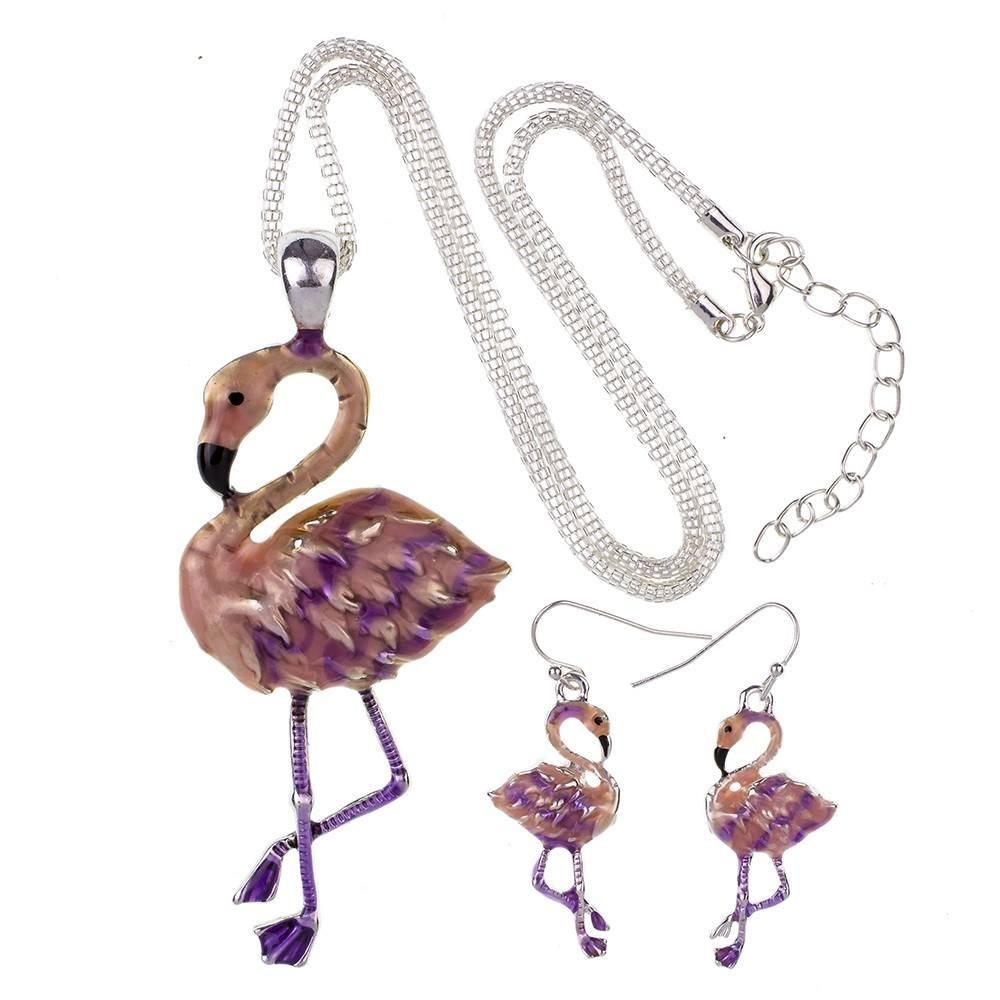 Pink Flamingos Necklace & Earrings Set - Floral Fawna