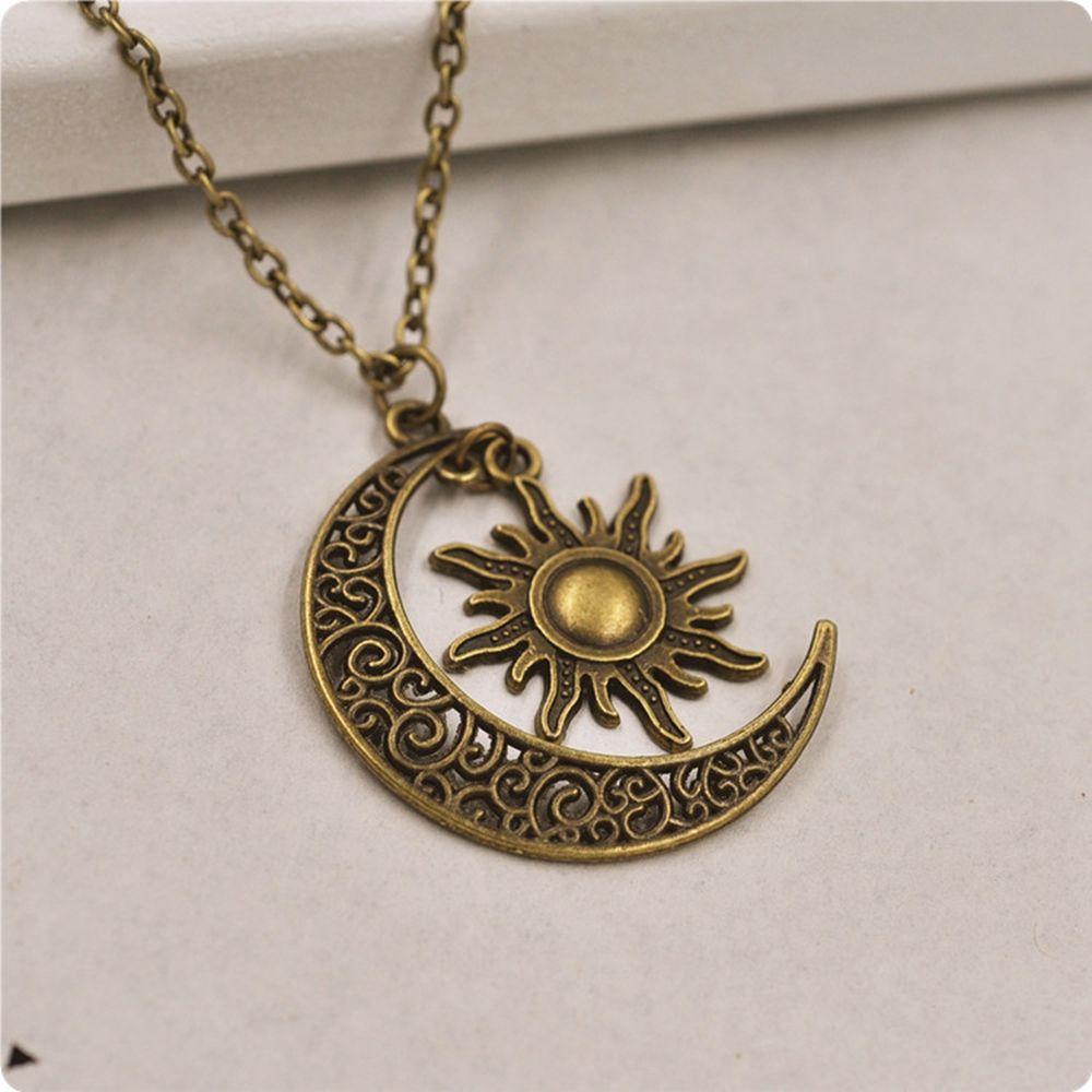 Retro Crescent Moon & Sun Necklace - Floral Fawna