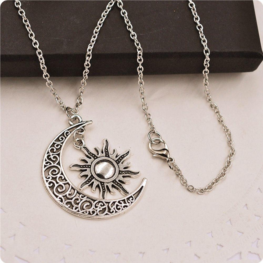 Retro Crescent Moon & Sun Necklace - Floral Fawna