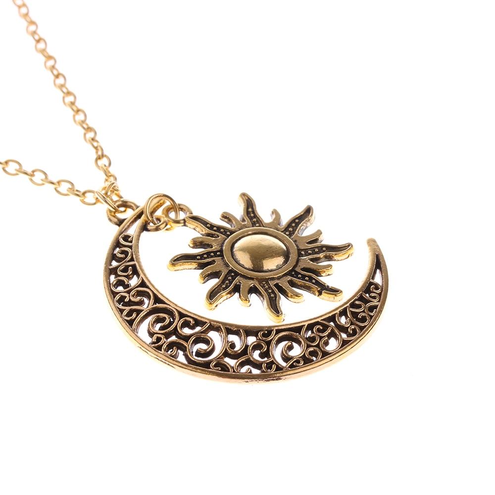 Retro Crescent Moon & Sun Necklace - Floral Fawna