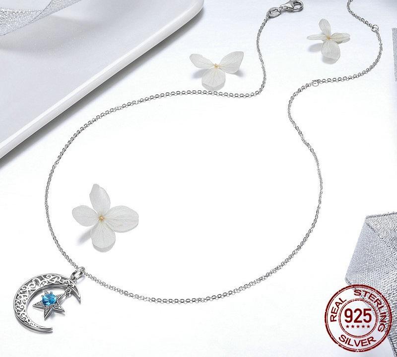 Sparkling Moon & Star Sterling Silver Necklace - Floral Fawna