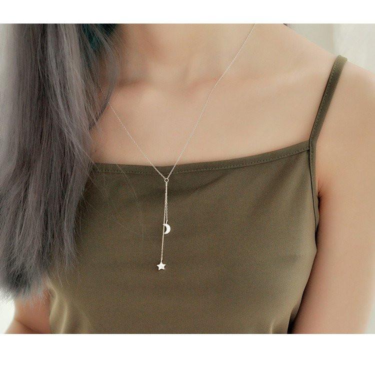 Star & Moon Tassel Sterling Silver Necklace - Floral Fawna