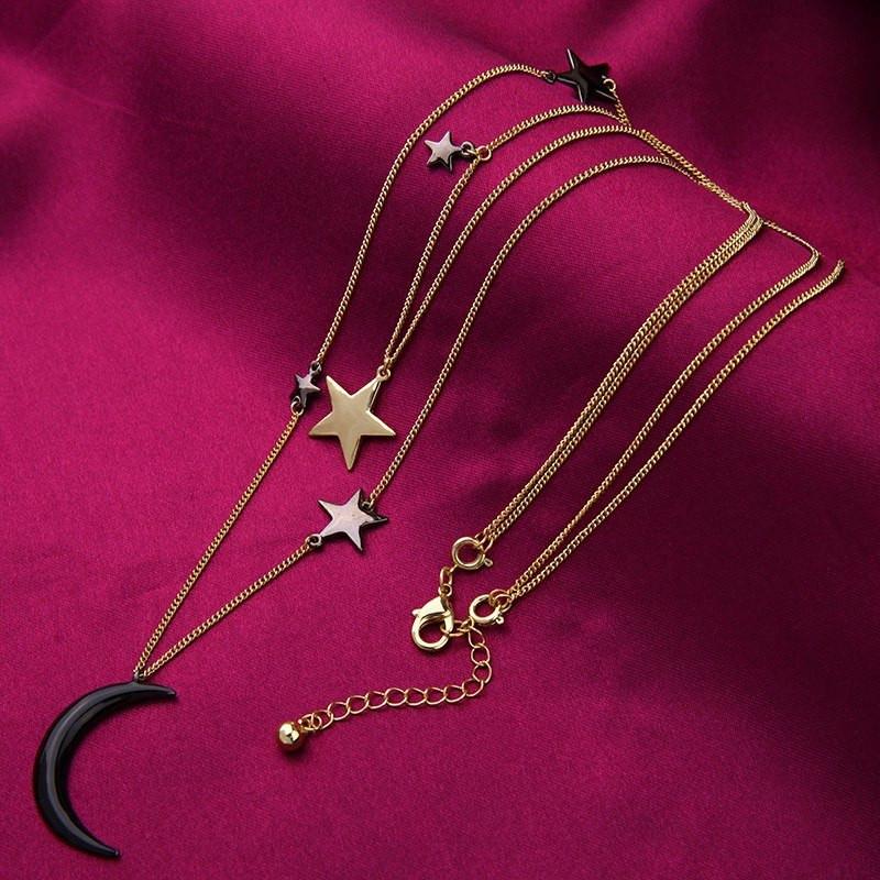 Three Layers Stars & Moon Necklace - Floral Fawna