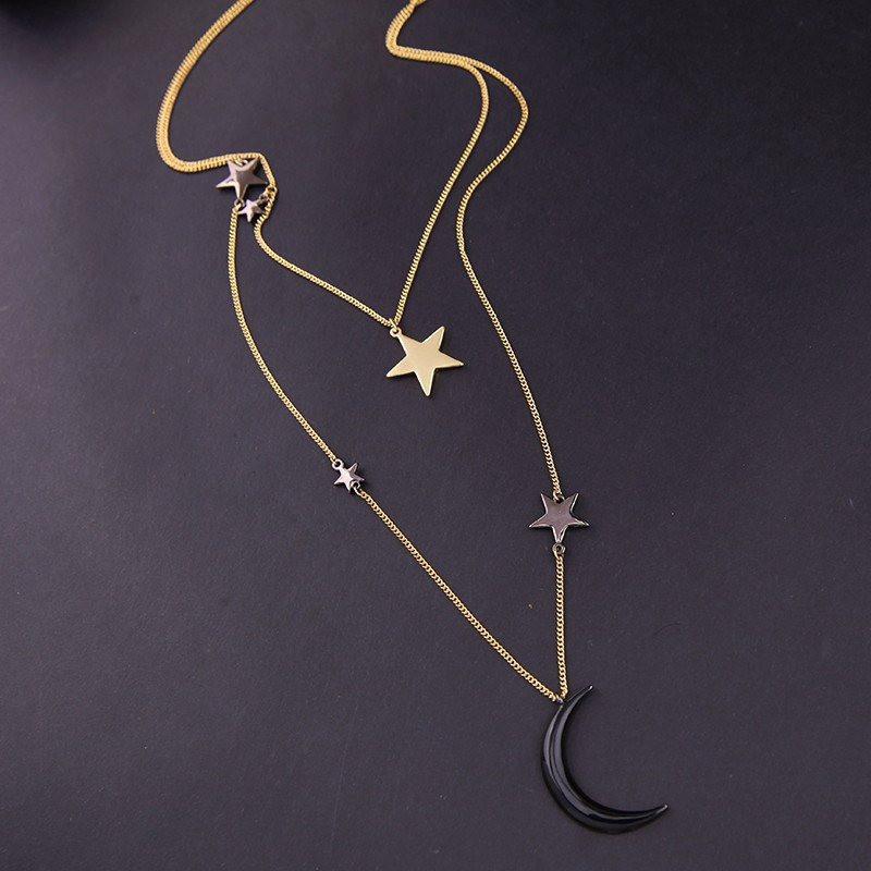 Three Layers Stars & Moon Necklace - Floral Fawna