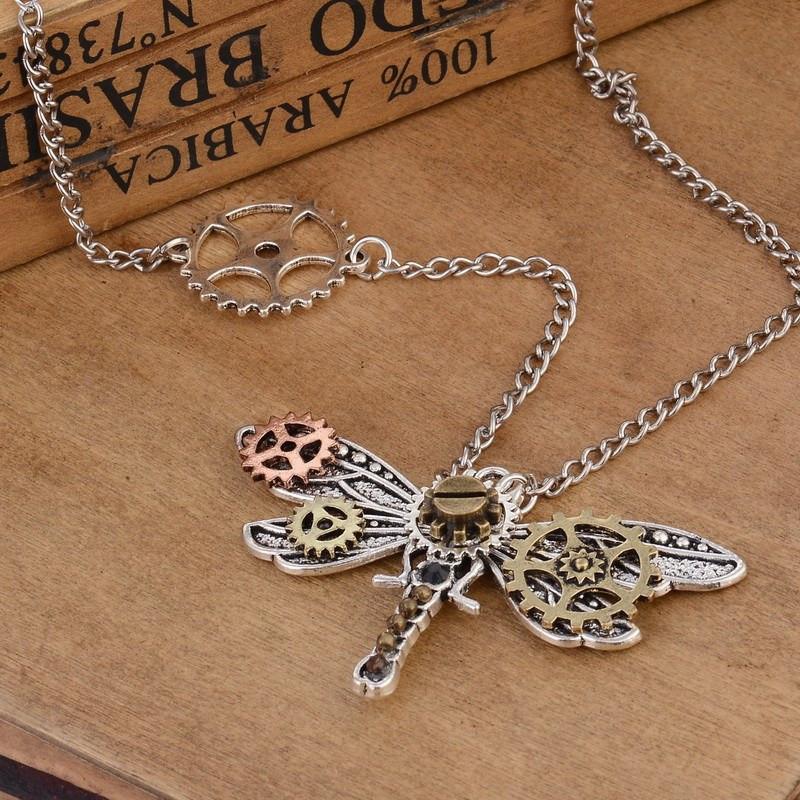 Steampunk Dragonfly Necklace - Floral Fawna