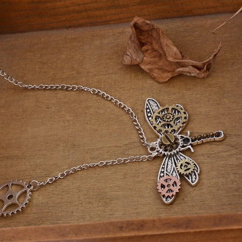 Steampunk Dragonfly Necklace - Floral Fawna