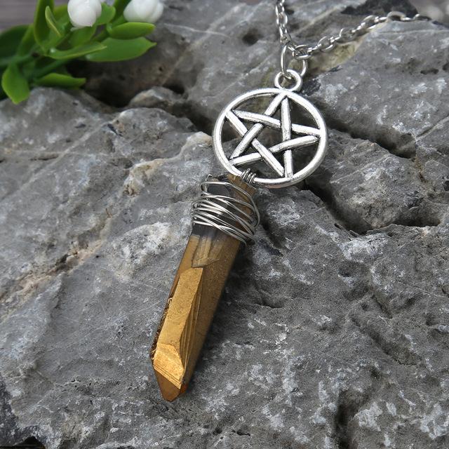 Wicca Charm & Aura Quartz Necklace - Floral Fawna