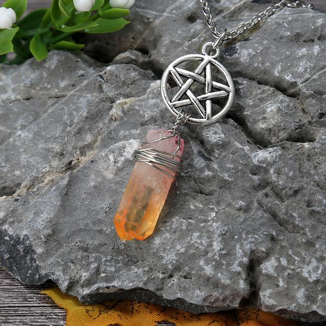 Wicca Charm & Aura Quartz Necklace - Floral Fawna
