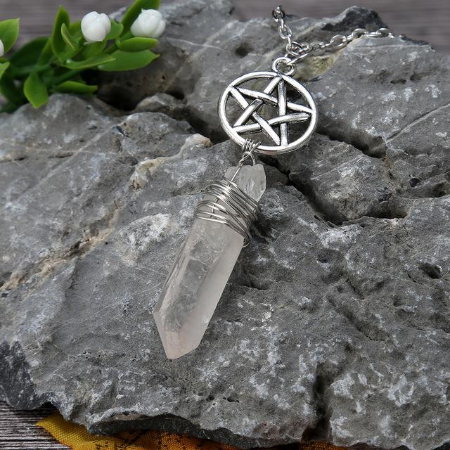 Wicca Charm & Aura Quartz Necklace - Floral Fawna
