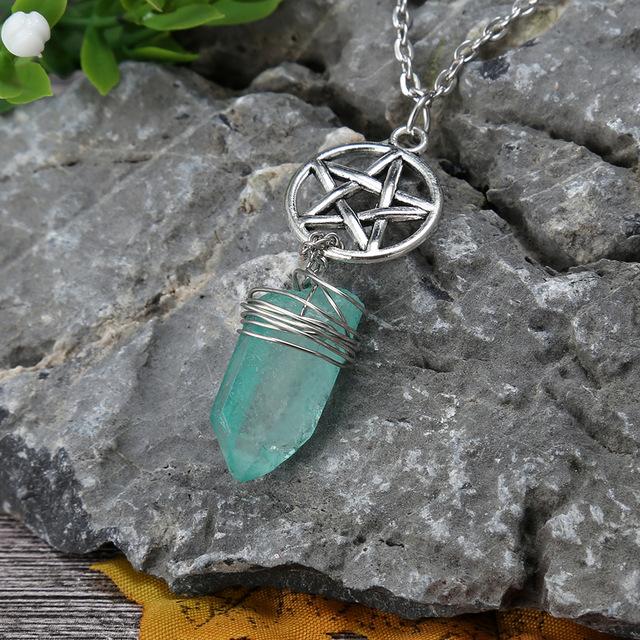 Wicca Charm & Aura Quartz Necklace - Floral Fawna