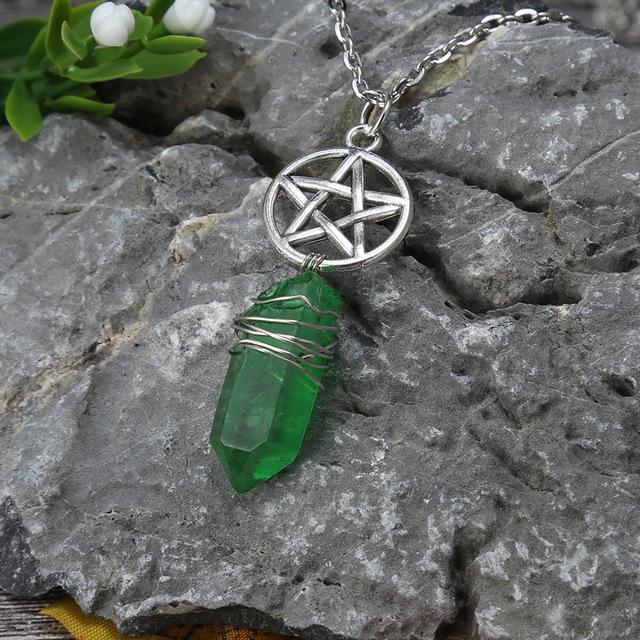 Wicca Charm & Aura Quartz Necklace - Floral Fawna
