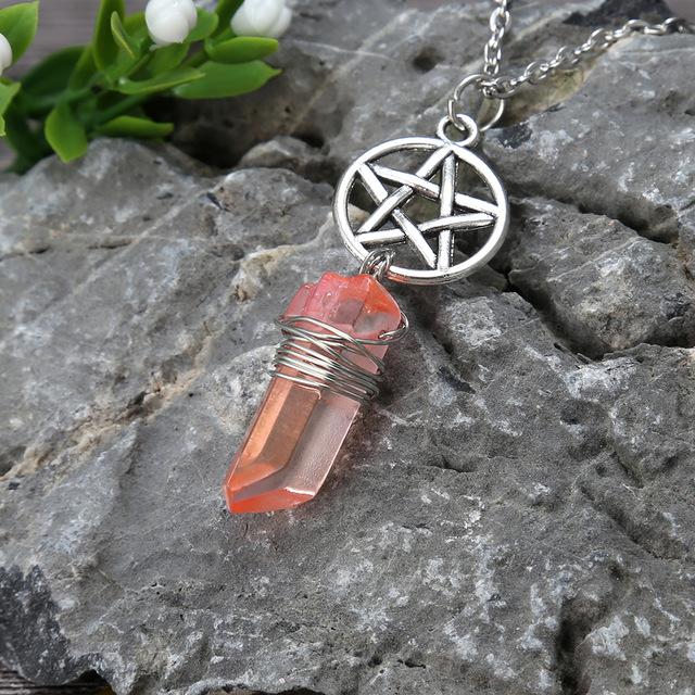 Wicca Charm & Aura Quartz Necklace - Floral Fawna