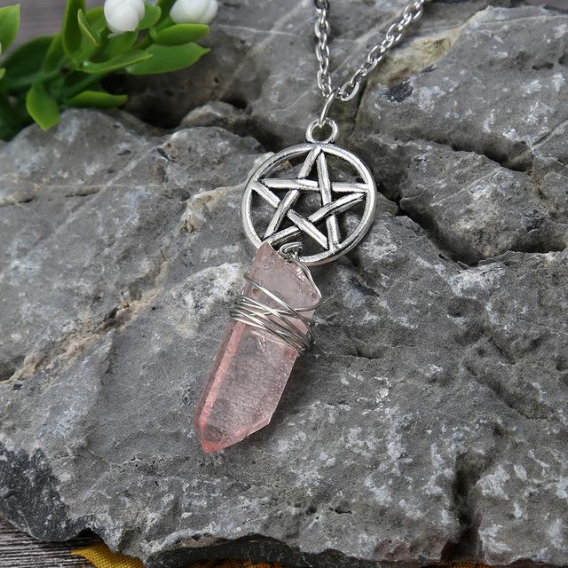 Wicca Charm & Aura Quartz Necklace - Floral Fawna