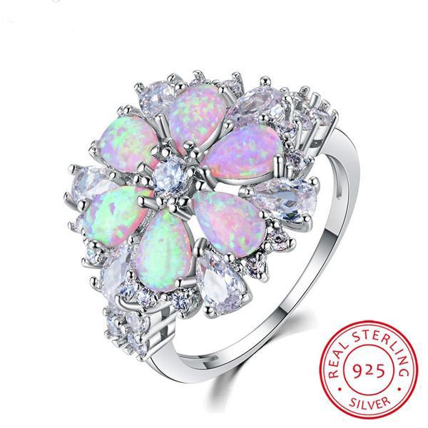 Pink Fire Opal Flower Ring - Floral Fawna