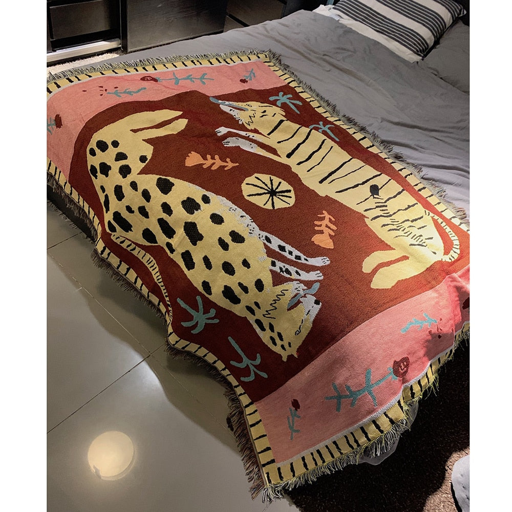 Leopard & Tiger Tapestry Throw - Floral Fawna