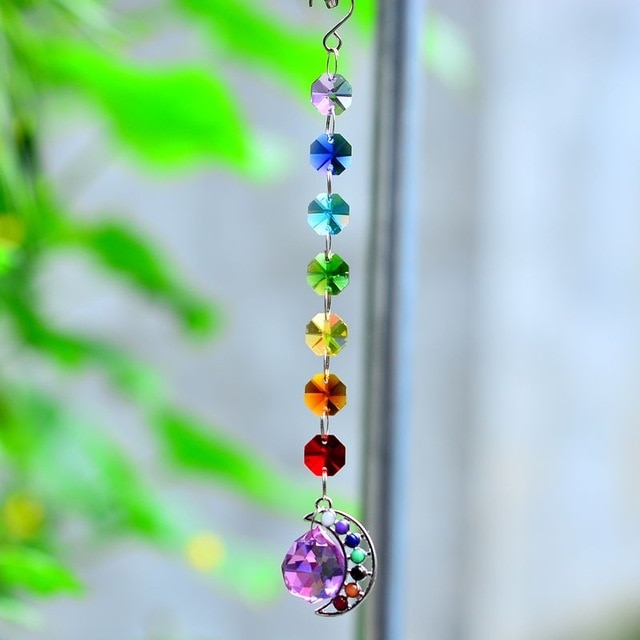 7 Chakra Moon Natural Stone Sun Catcher - Floral Fawna