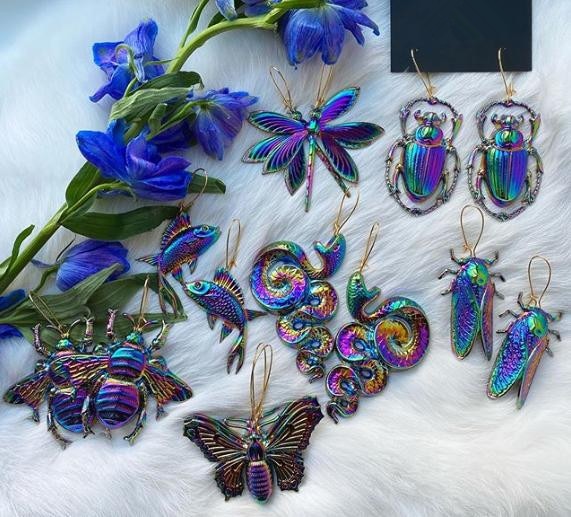 Holographic Animal Earrings - Floral Fawna