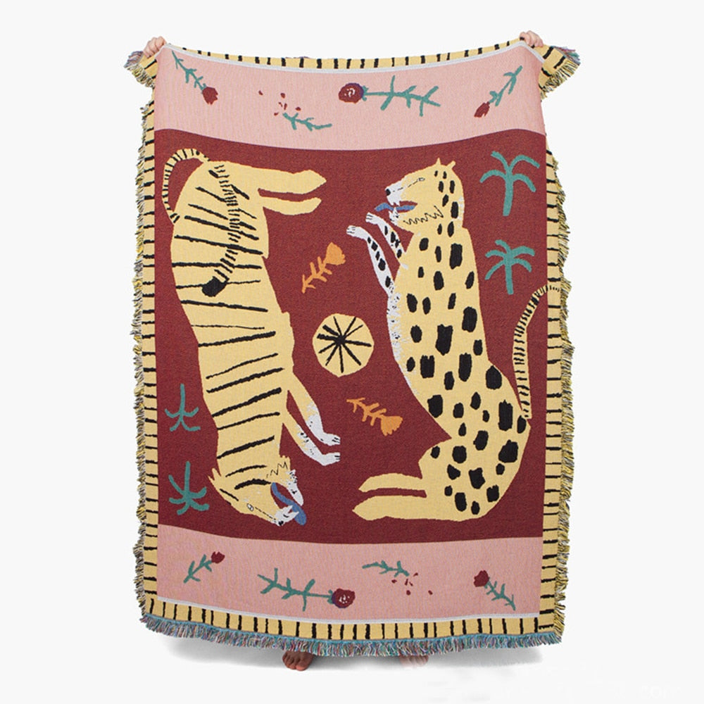 Leopard & Tiger Tapestry Throw - Floral Fawna