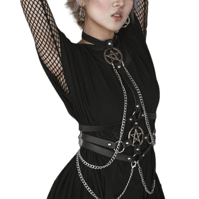 Goth Punk Chain Harness Belt - Floral Fawna