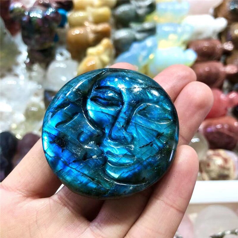 Labradorite Sun & Moon Carving - Floral Fawna