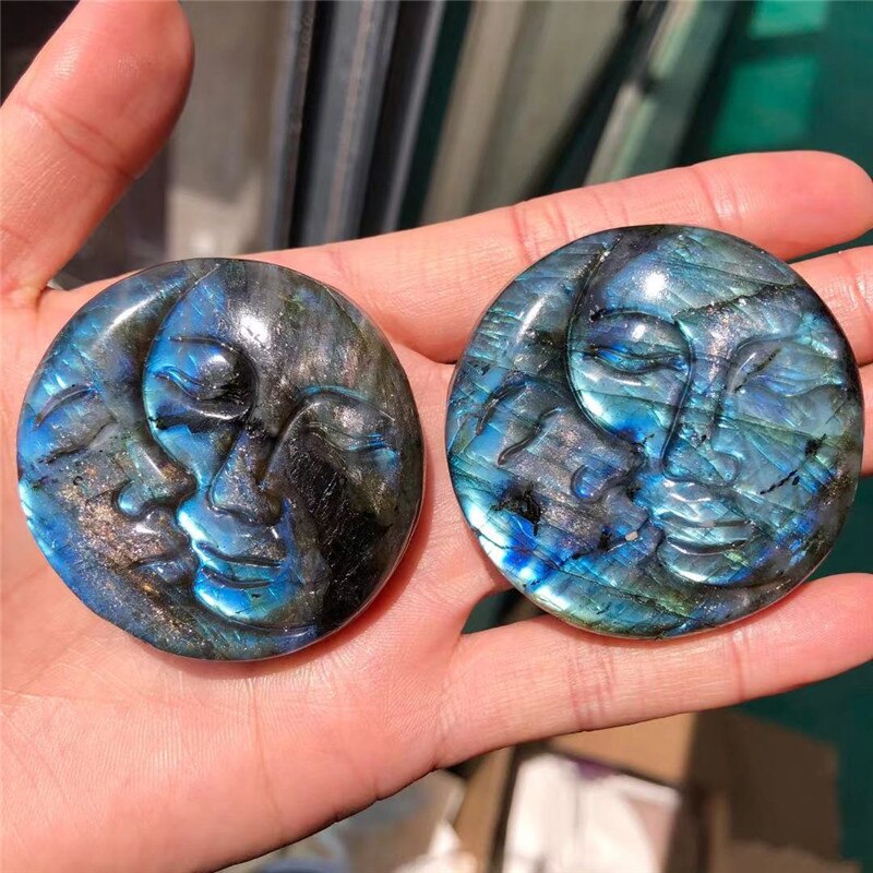 Labradorite Sun & Moon Carving - Floral Fawna