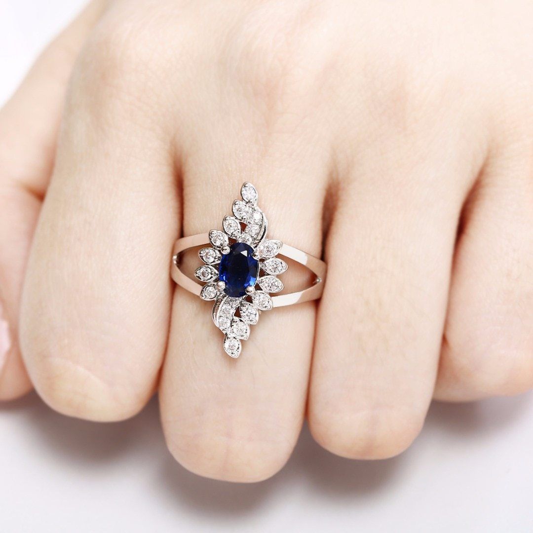 Blue Royalty Crystal Ring - Floral Fawna