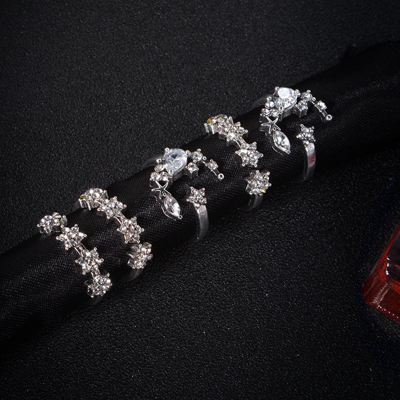 Celestial Crescent Moon & Stars Ring Set - Floral Fawna