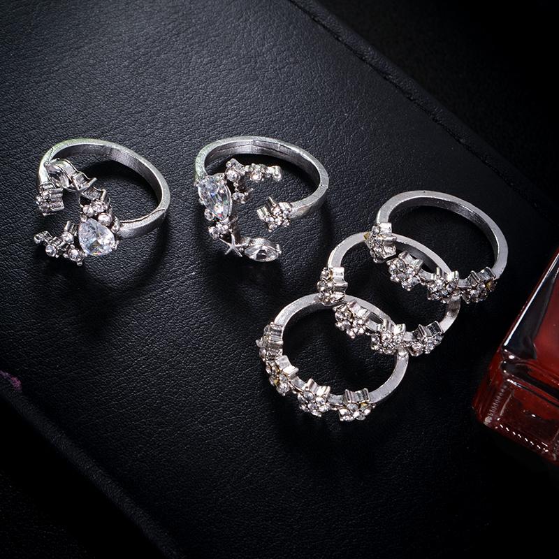 Celestial Crescent Moon & Stars Ring Set - Floral Fawna