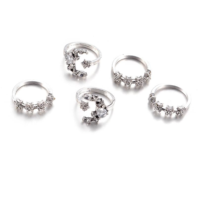 Celestial Crescent Moon & Stars Ring Set - Floral Fawna