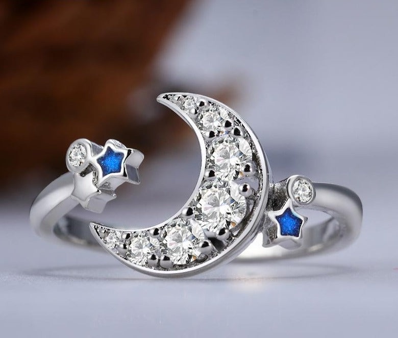 Celestial Moon & Stars Sterling Silver Ring - Floral Fawna