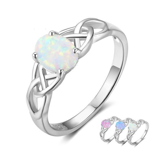 Celtic Fire Opal Silver Ring - Floral Fawna