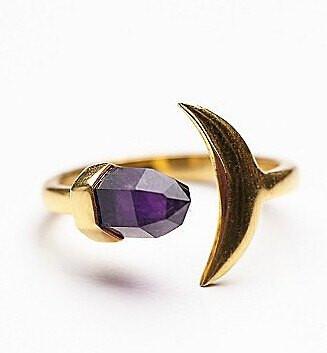 Crescent Moon & Purple Crystal Wrap Ring - Floral Fawna