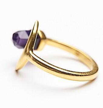 Crescent Moon & Purple Crystal Wrap Ring - Floral Fawna