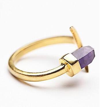 Crescent Moon & Purple Crystal Wrap Ring - Floral Fawna
