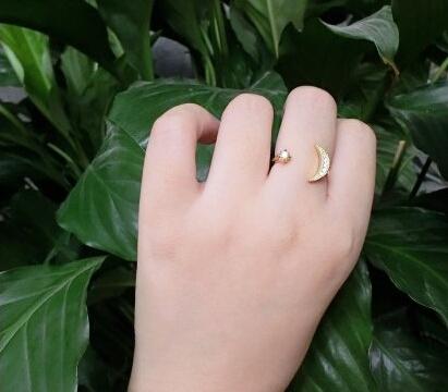 Crescent Moon & Star Crystal Ring - Floral Fawna