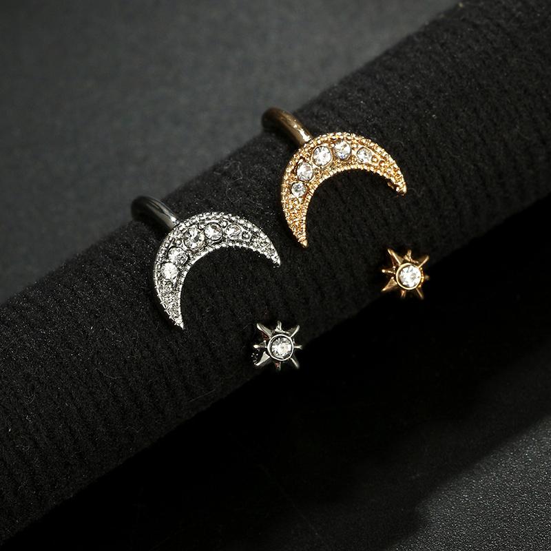 Crescent Moon & Star Crystal Ring - Floral Fawna