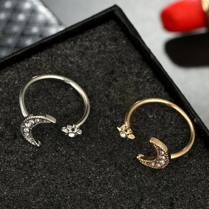 Crescent Moon & Star Crystal Ring - Floral Fawna