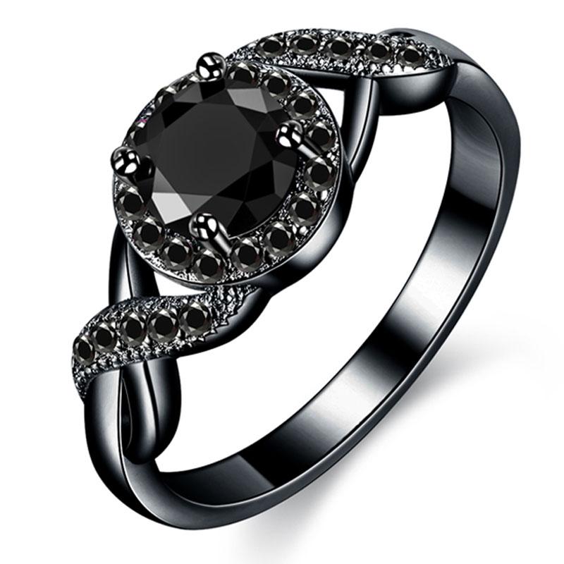 Enchanting Black Crystal Ring - Floral Fawna