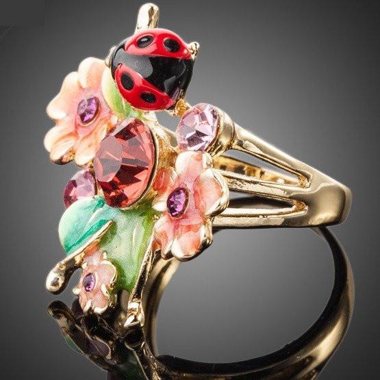 Ladybug & Flowers Crystal Ring - Floral Fawna