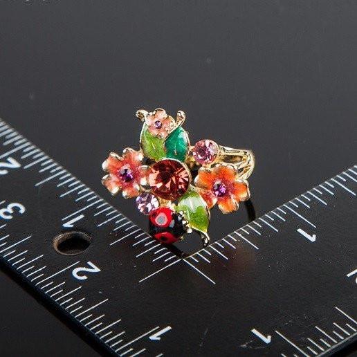 Ladybug & Flowers Crystal Ring - Floral Fawna