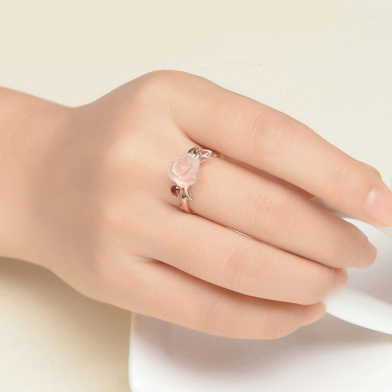 Majestic Rose Quartz & Garnet Ring - Floral Fawna