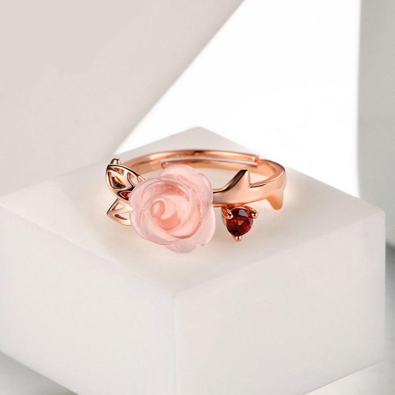 Majestic Rose Quartz & Garnet Ring - Floral Fawna