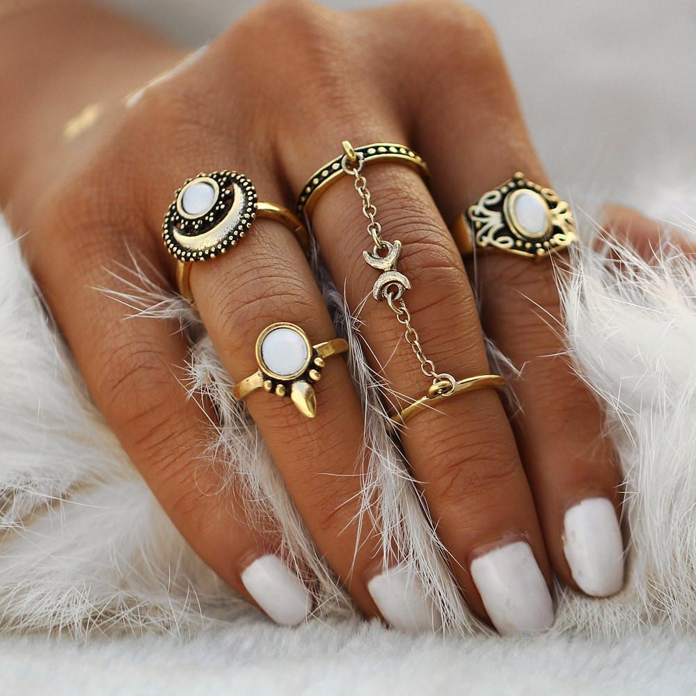 Moon & Sun Opal Ring Set - Floral Fawna