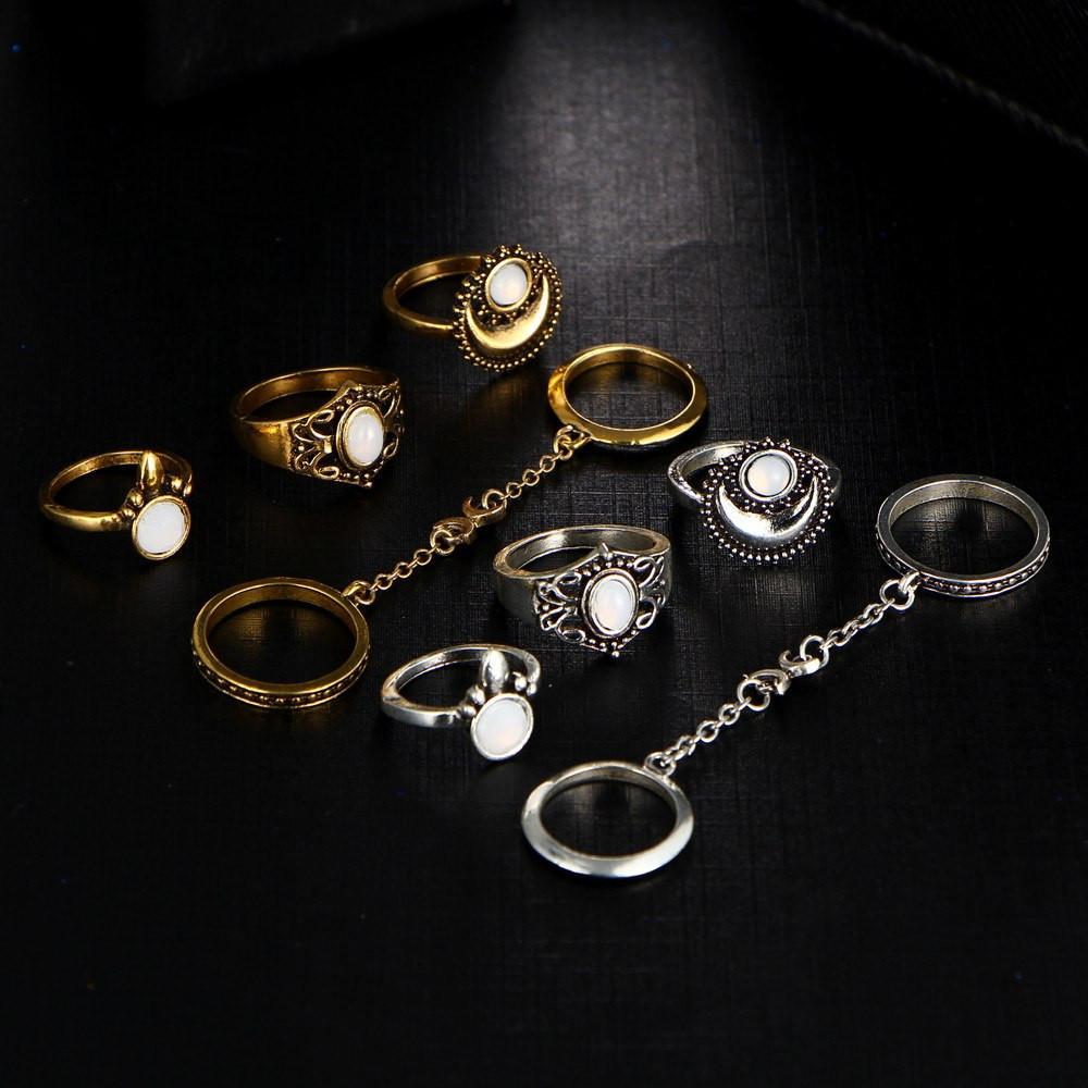 Moon & Sun Opal Ring Set - Floral Fawna