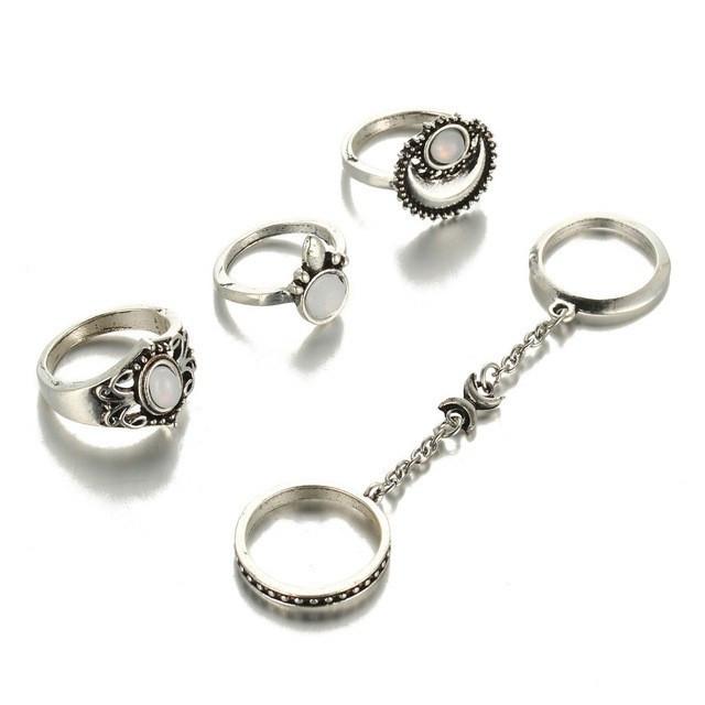 Moon & Sun Opal Ring Set - Floral Fawna