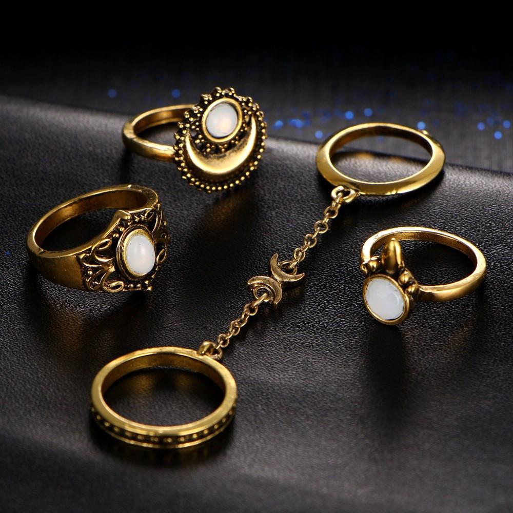 Moon & Sun Opal Ring Set - Floral Fawna