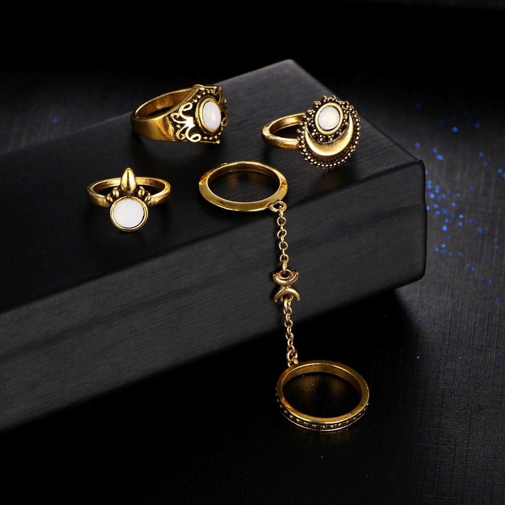 Moon & Sun Opal Ring Set - Floral Fawna