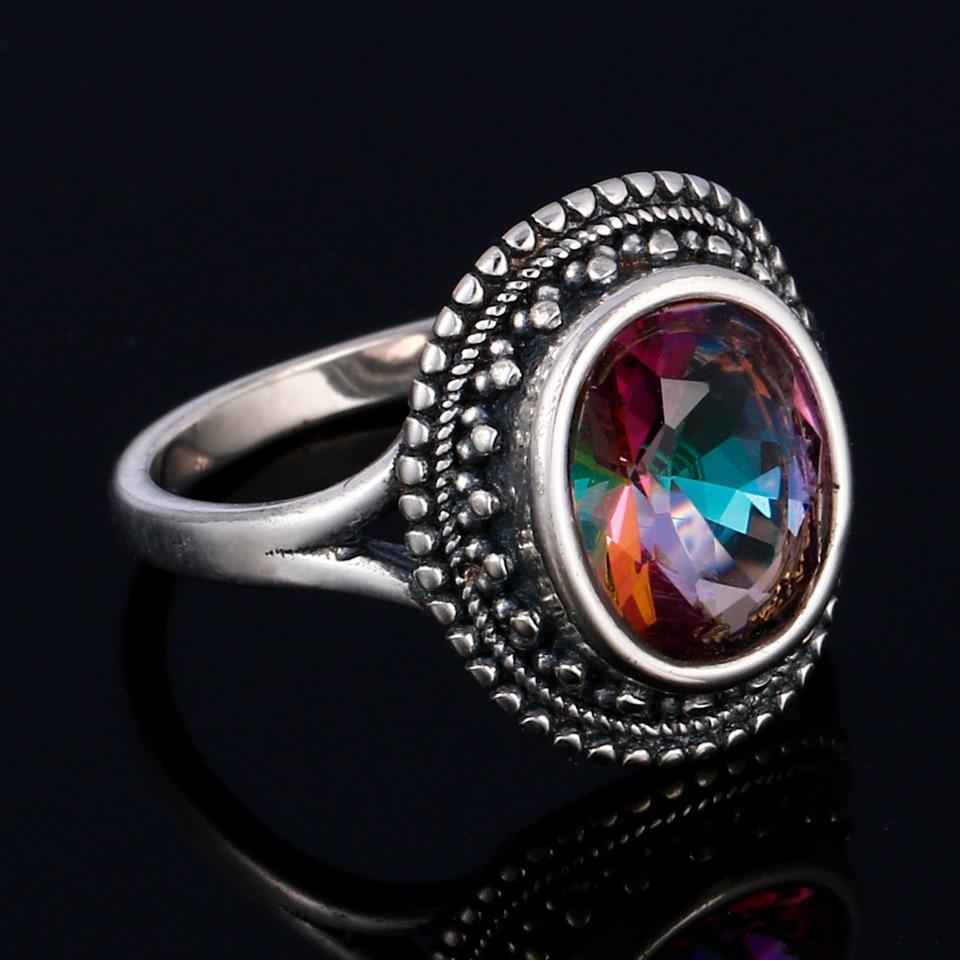 Mystic Rainbow Topaz Silver Ring - Floral Fawna