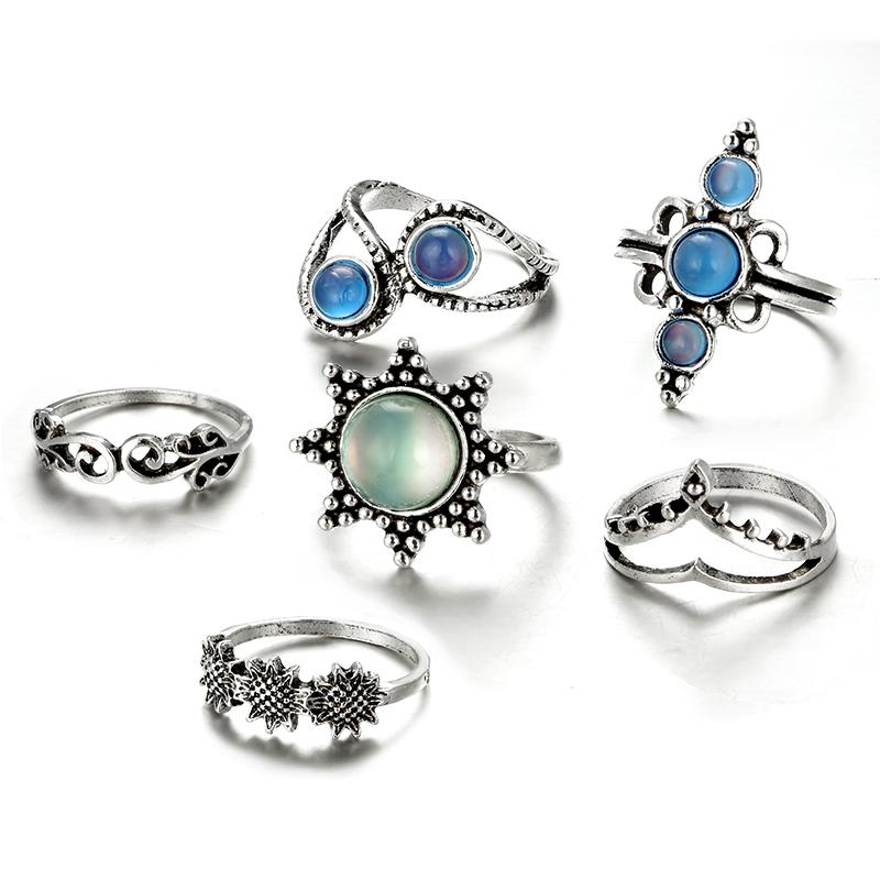 Natural Opal Stone & Moonstone Ring Set - Floral Fawna
