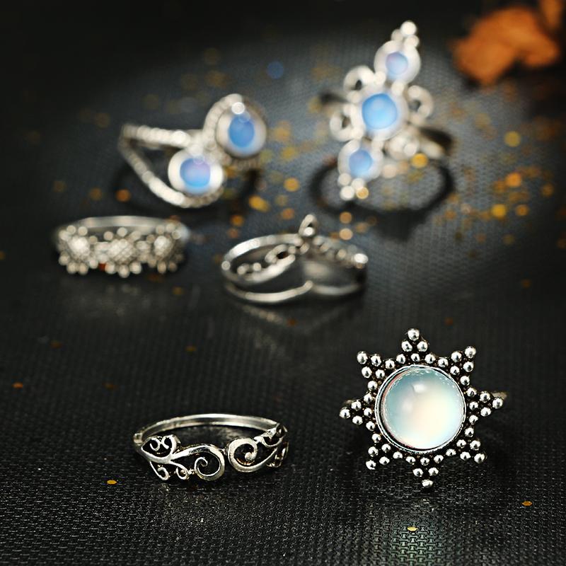 Natural Opal Stone & Moonstone Ring Set - Floral Fawna
